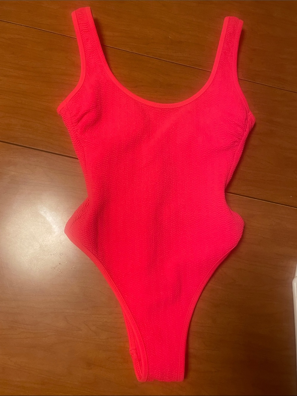 Neon Pink textured Scoop One-Piece Swimsuit size S